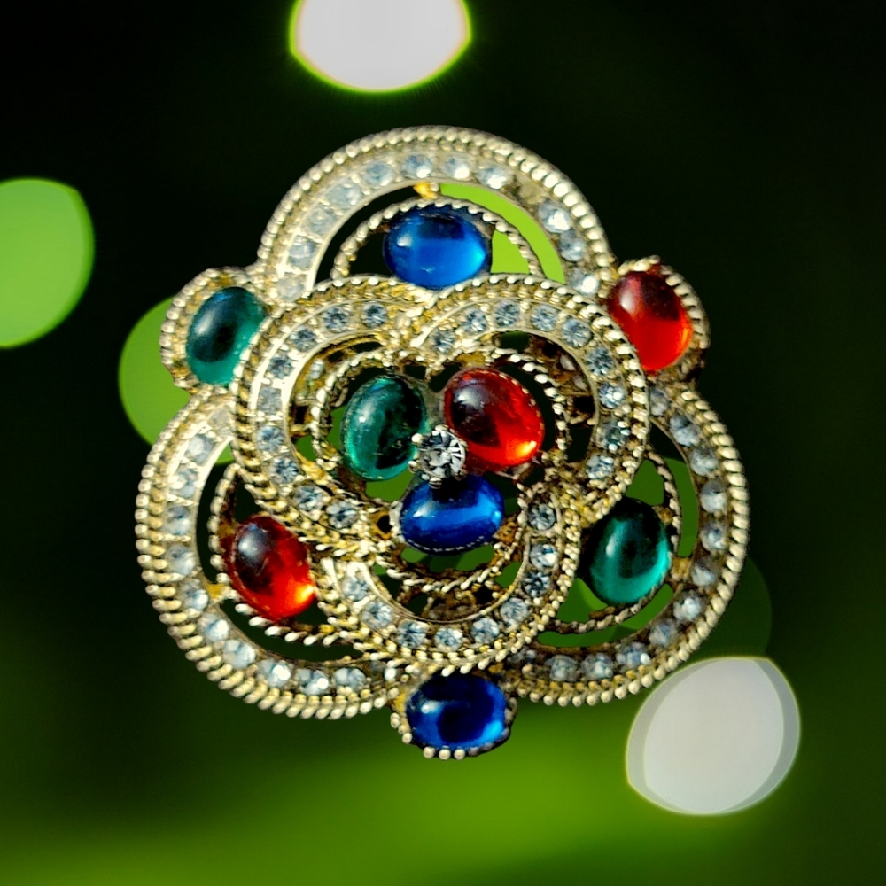 Multi-color Cabochon Corsage Brooch